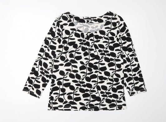 Austin Reed Women's Black Floral Blouse, Size L, Scoop Neck