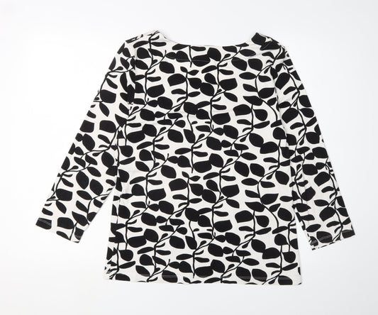 Austin Reed Women's Black Floral Blouse, Size L, Scoop Neck