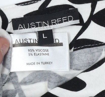 Austin Reed Women's Black Floral Blouse, Size L, Scoop Neck