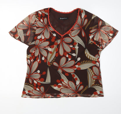 Jacques Vert Women's Brown Floral Tunic Blouse Size 12