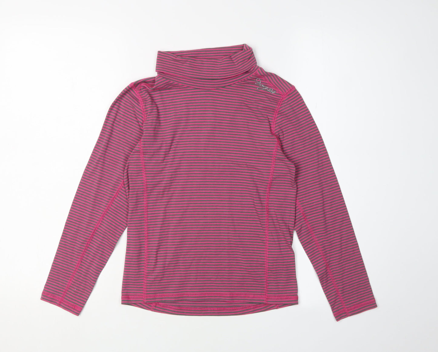 TOG 24 Girls Pink Grey Striped T-Shirt, 9-10 Years, High Neck, Long Sleeve