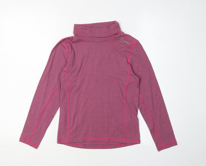 TOG 24 Girls Pink Grey Striped T-Shirt, 9-10 Years, High Neck, Long Sleeve