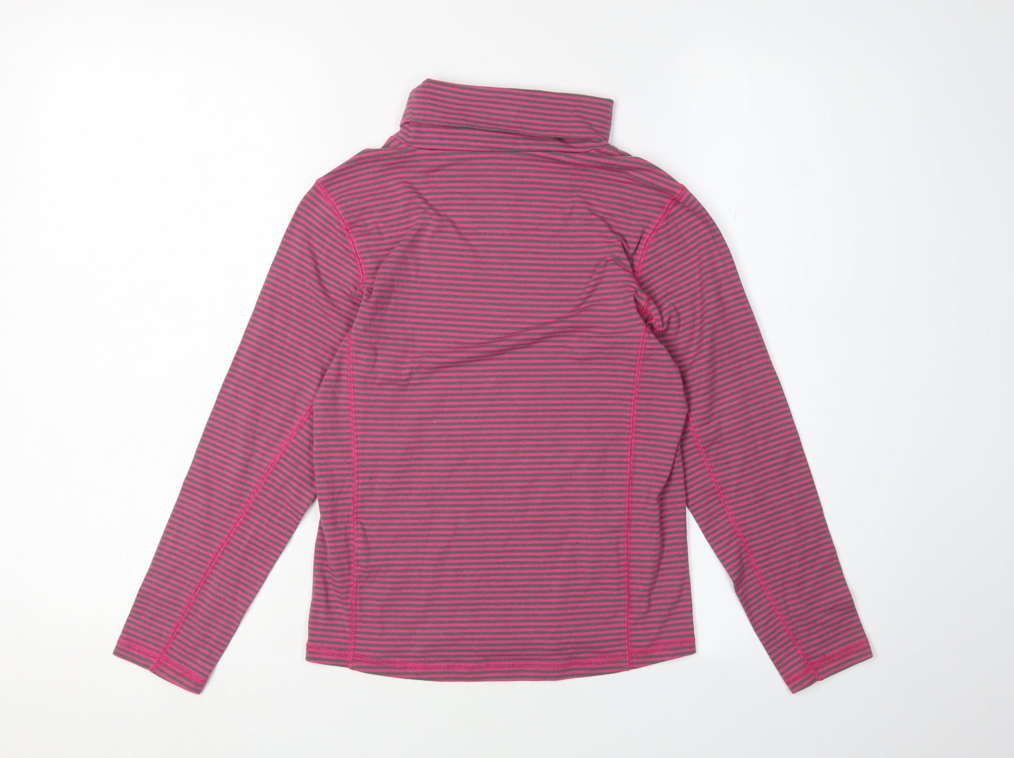 TOG 24 Girls Pink Grey Striped T-Shirt, 9-10 Years, High Neck, Long Sleeve