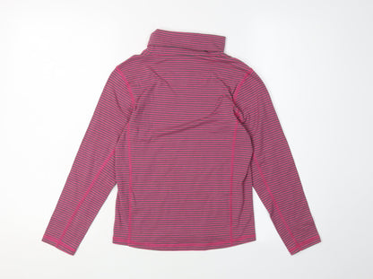 TOG 24 Girls Pink Grey Striped T-Shirt, 9-10 Years, High Neck, Long Sleeve