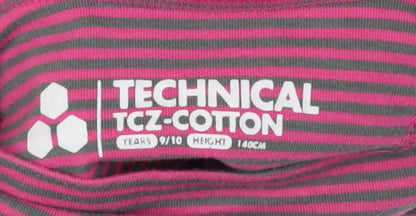 TOG 24 Girls Pink Grey Striped T-Shirt, 9-10 Years, High Neck, Long Sleeve