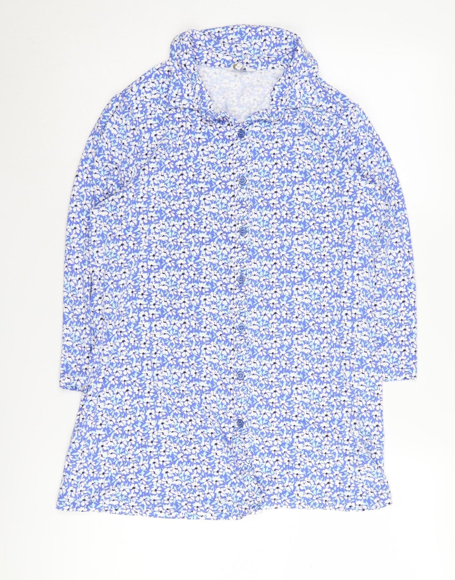 Cotton Traders Women's Blue Floral Button-Up Tunic Size 8