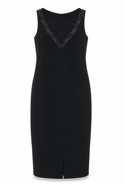 Front view of Roman Originals Black Sheath Dress - Elegant V-Neck, Party, size 14