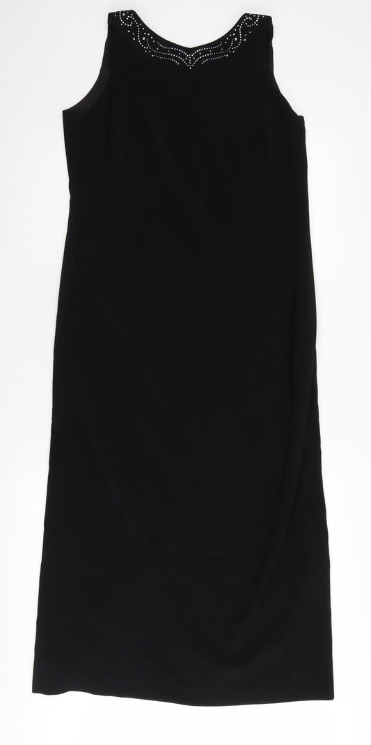 Roman Originals Black Sheath Dress - Elegant V-Neck, Party Size 14