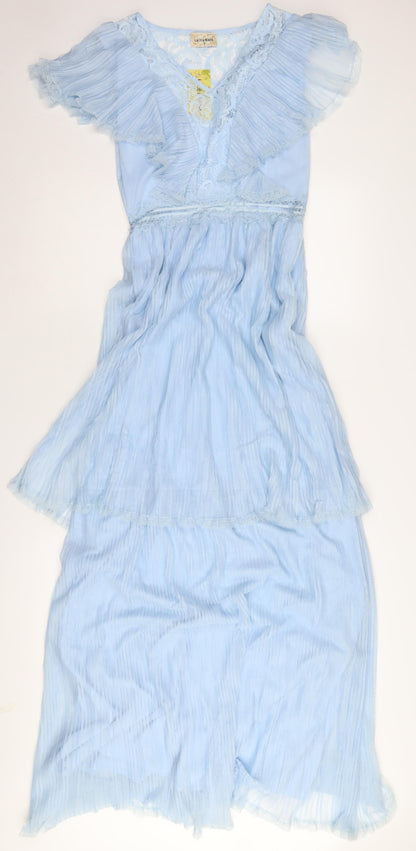 Lace & Beads Women's Blue Fit & Flare Party Dress S