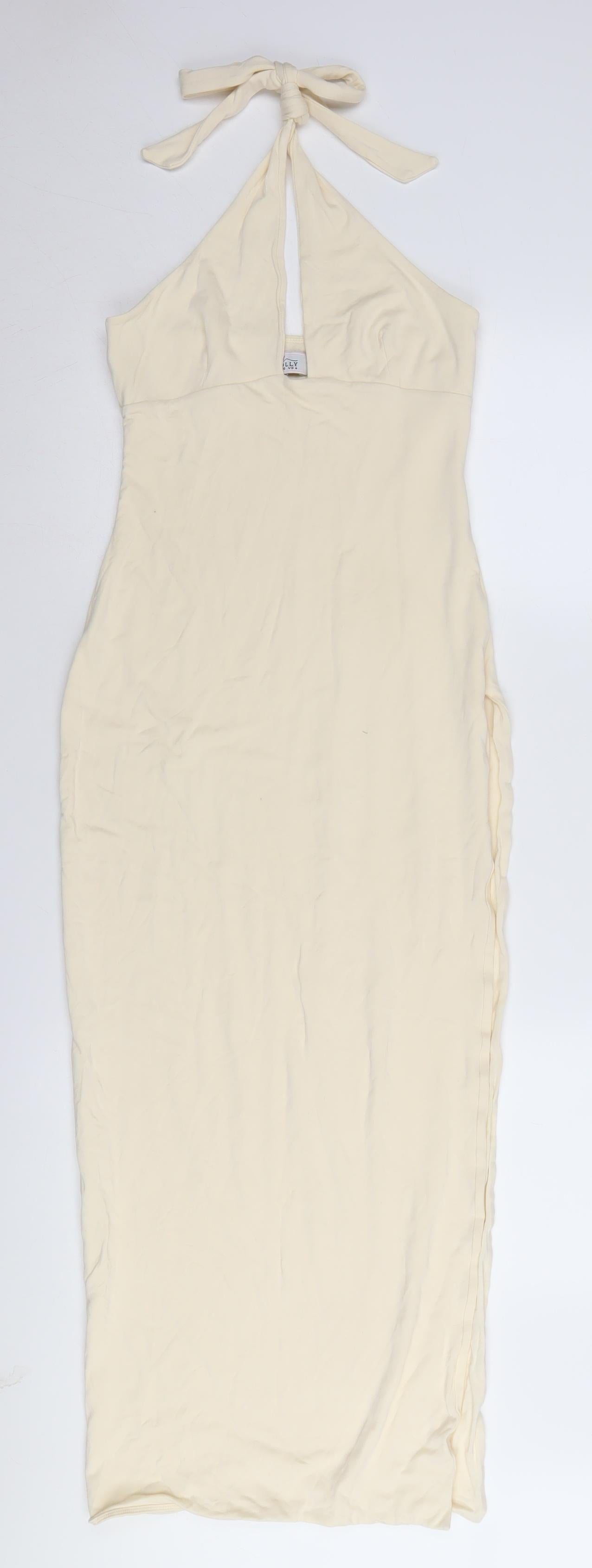 Oh Polly Ivory Long Halter Bodycon Dress, Size 10