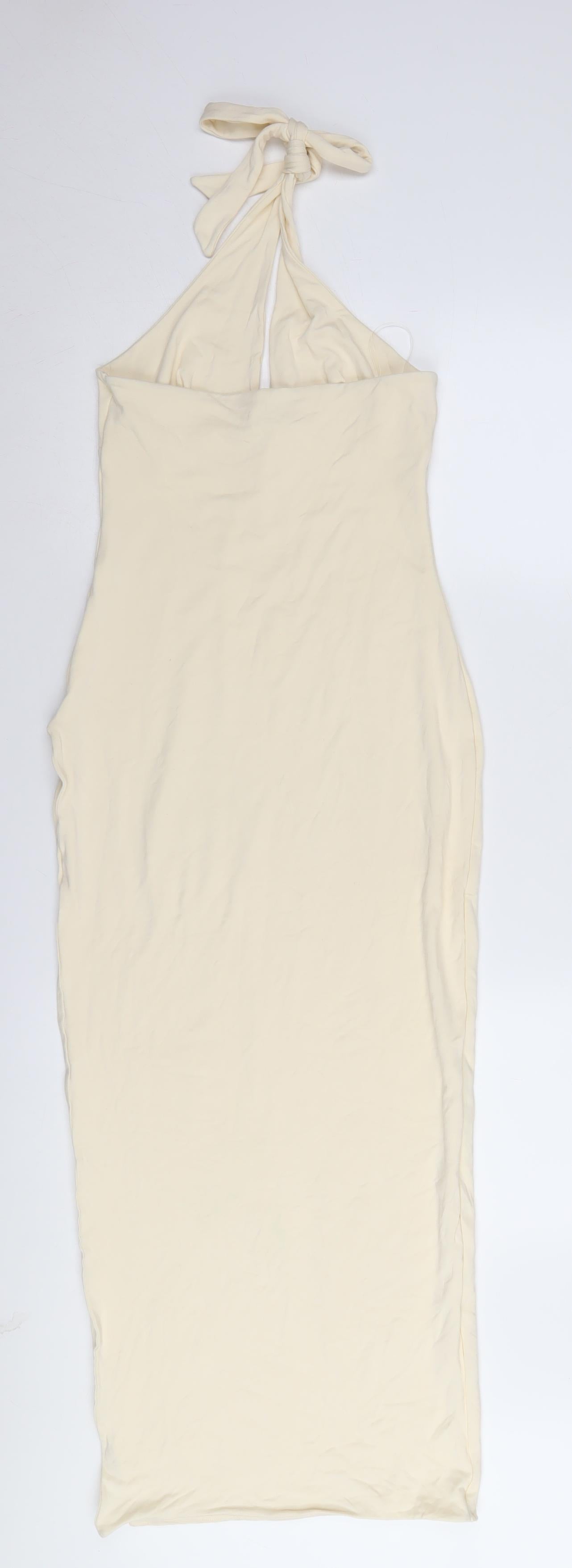 Oh Polly Ivory Long Halter Bodycon Dress, Size 10