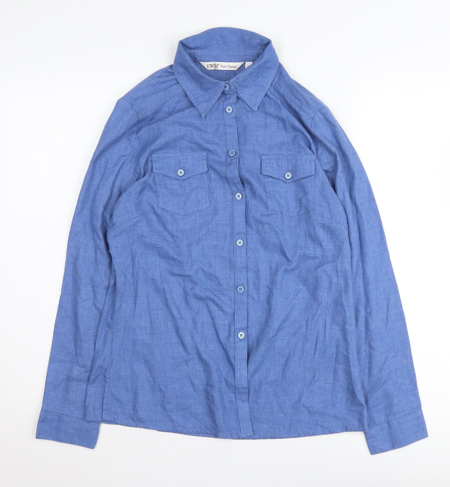 Womens UK Size 10 EWM Pure Classics Blue  Button-Up