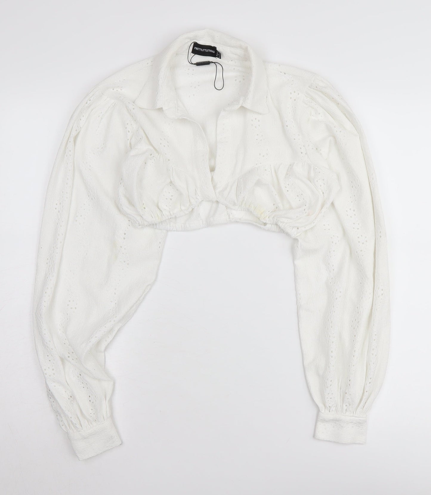 Womens UK Size 8 PRETTYLITTLETHING White Cropped Blouse