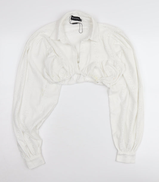 Womens UK Size 8 PRETTYLITTLETHING White Cropped Blouse