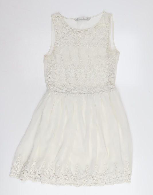 Zara Women's Ivory Fit & Flare Dress XS