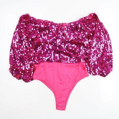 Boohoo Pink Sequin Bodysuit for Women, Size 12, Partywear