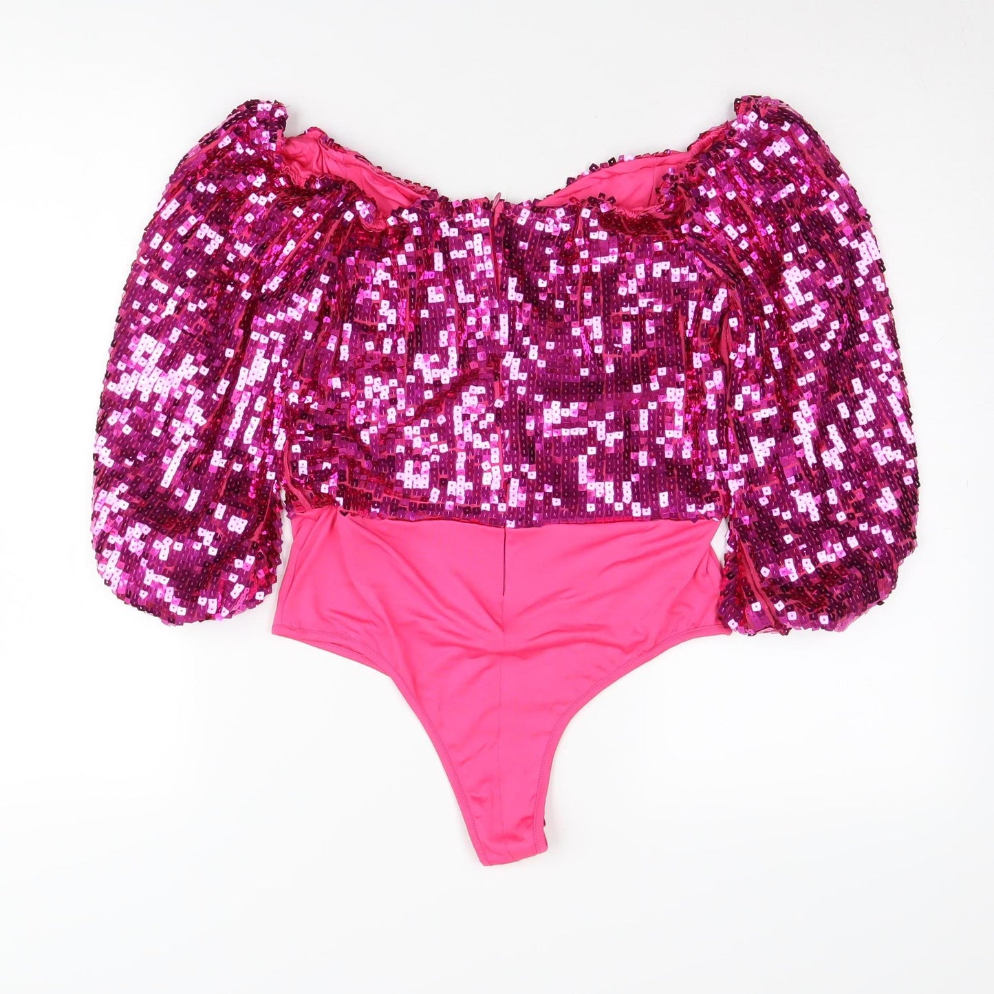 Boohoo Pink Sequin Bodysuit for Women, Size 12, Partywear