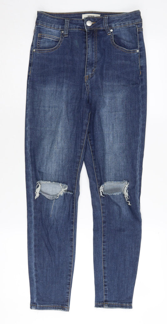 Cotton On Women's Blue Skinny Distressed Jeans Size 10
