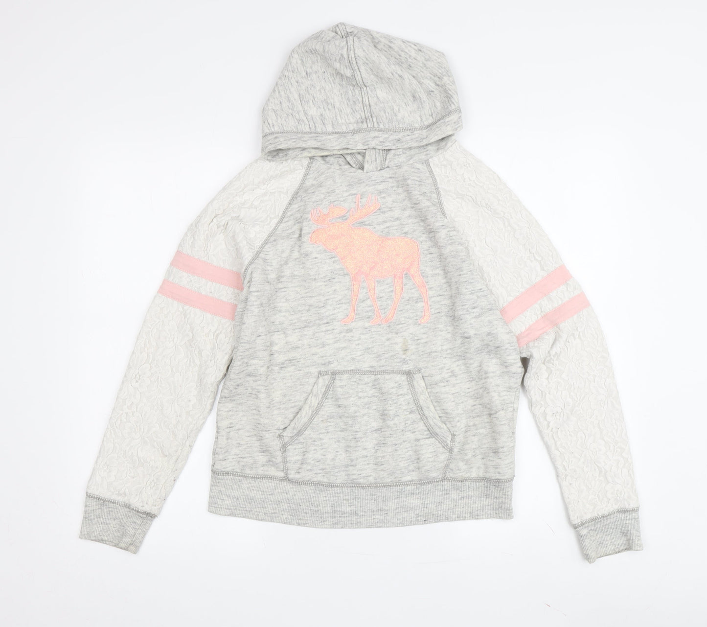 Abercrombie Kids Girls Grey Hoodie 13-14 Years with Moose Design