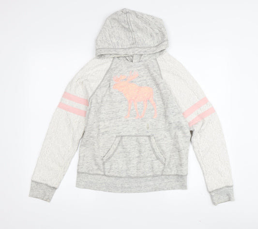 Additional front view of Abercrombie & Fitch Kids girls’ grey hoodie 13-14 years with moose design