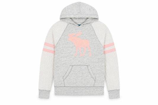 Front view of Abercrombie & Fitch Kids girls’ grey hoodie 13-14 years with moose design