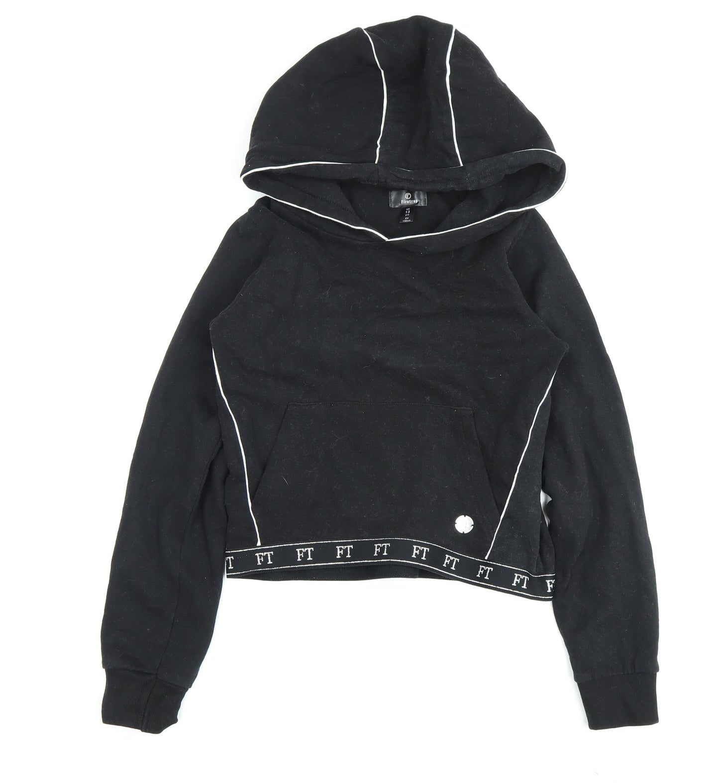 Firetrap Girls Black Hoodie, 13 Years, 100% Cotton, Piping Accents