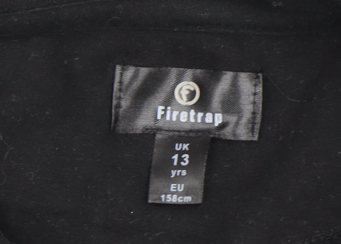 Firetrap Girls Black Hoodie, 13 Years, 100% Cotton, Piping Accents