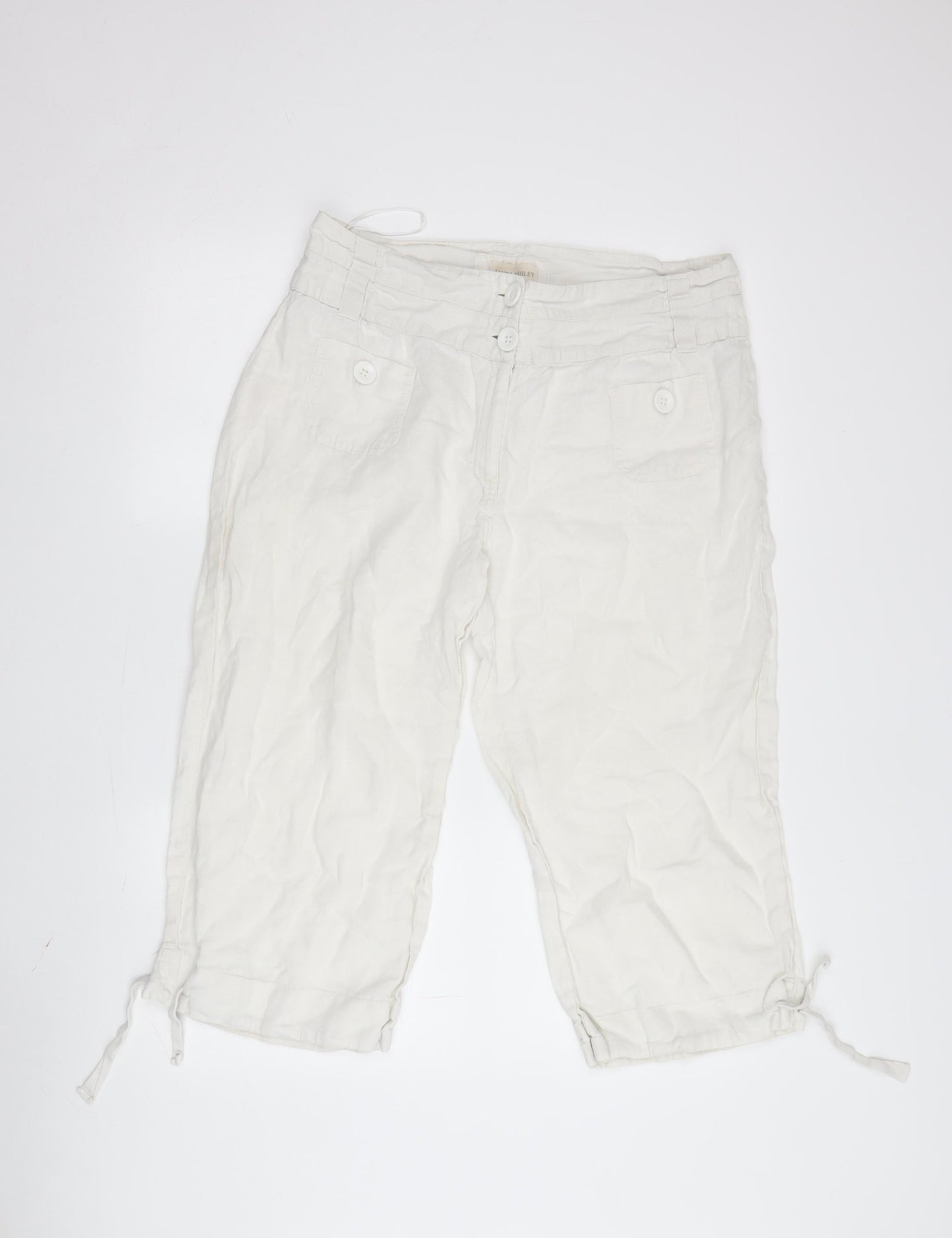 Womens UK Size 14 Laura Ashley Regular Fit Cropped Ivory Trousers