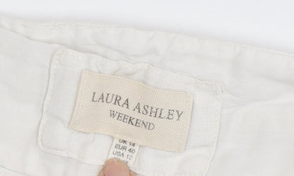 Womens UK Size 14 Laura Ashley Regular Fit Cropped Ivory Trousers