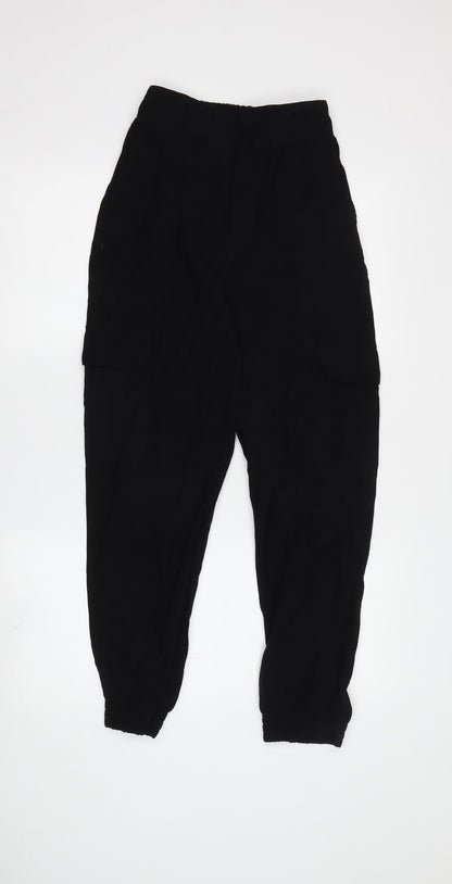 Womens UK Size XS Pull&Bear Relaxed Fit Cargo Black Trousers