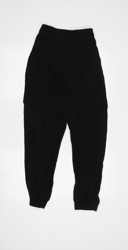 Womens UK Size XS Pull&Bear Relaxed Fit Cargo Black Trousers