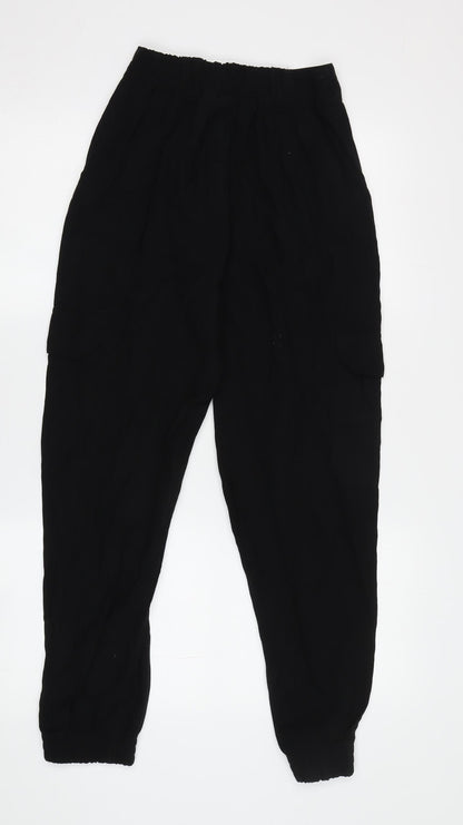 Womens UK Size XS Pull&Bear Relaxed Fit Cargo Black Trousers