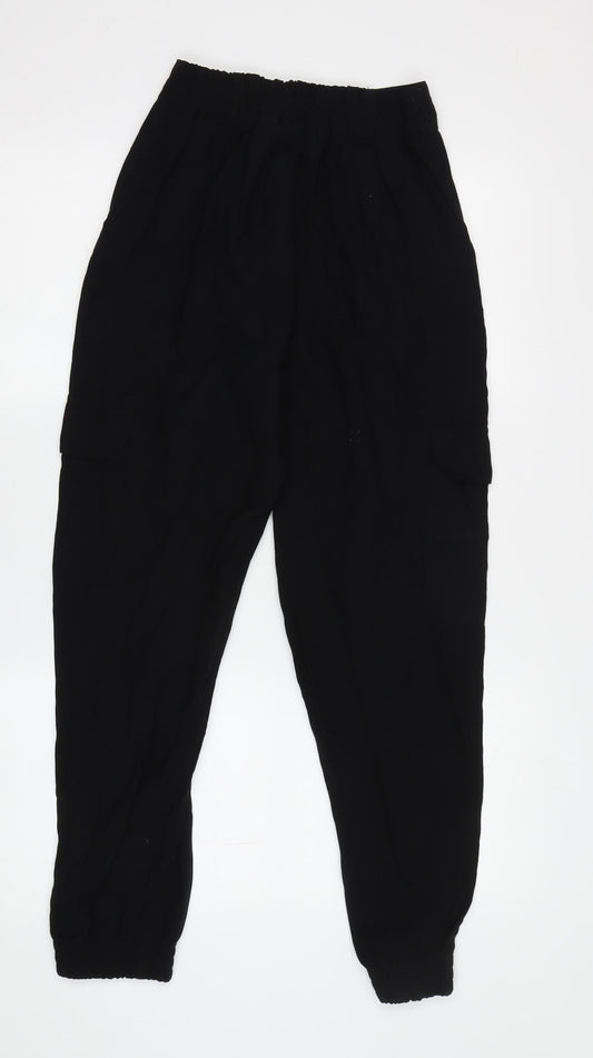 Womens UK Size XS Pull&Bear Relaxed Fit Cargo Black Trousers