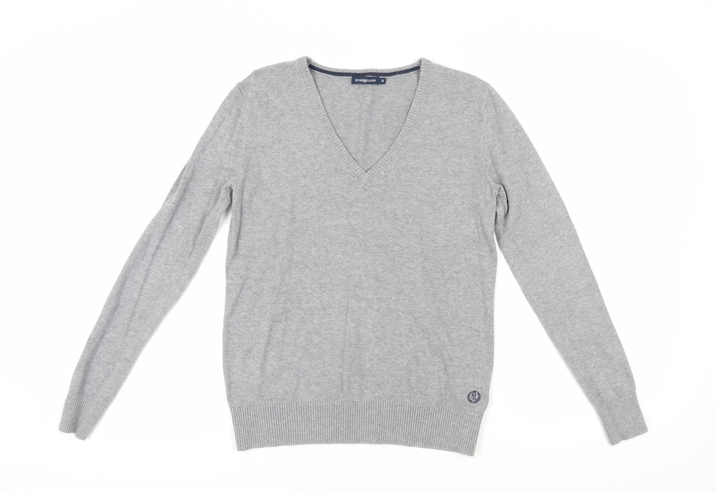 Henri Lloyd Men's Grey V-Neck Cotton Pullover Jumper M