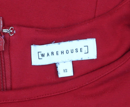 Warehouse Women's Red Sheath Dress, Size 12, Scallop Detail