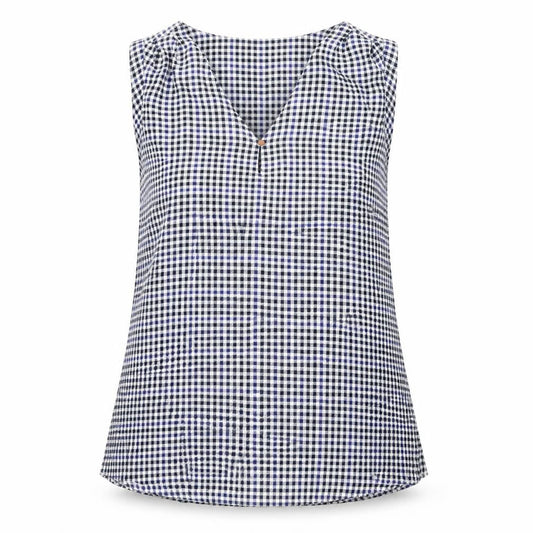 Marks and Spencer Women Blue Check Sleeveless Blouse Size 12