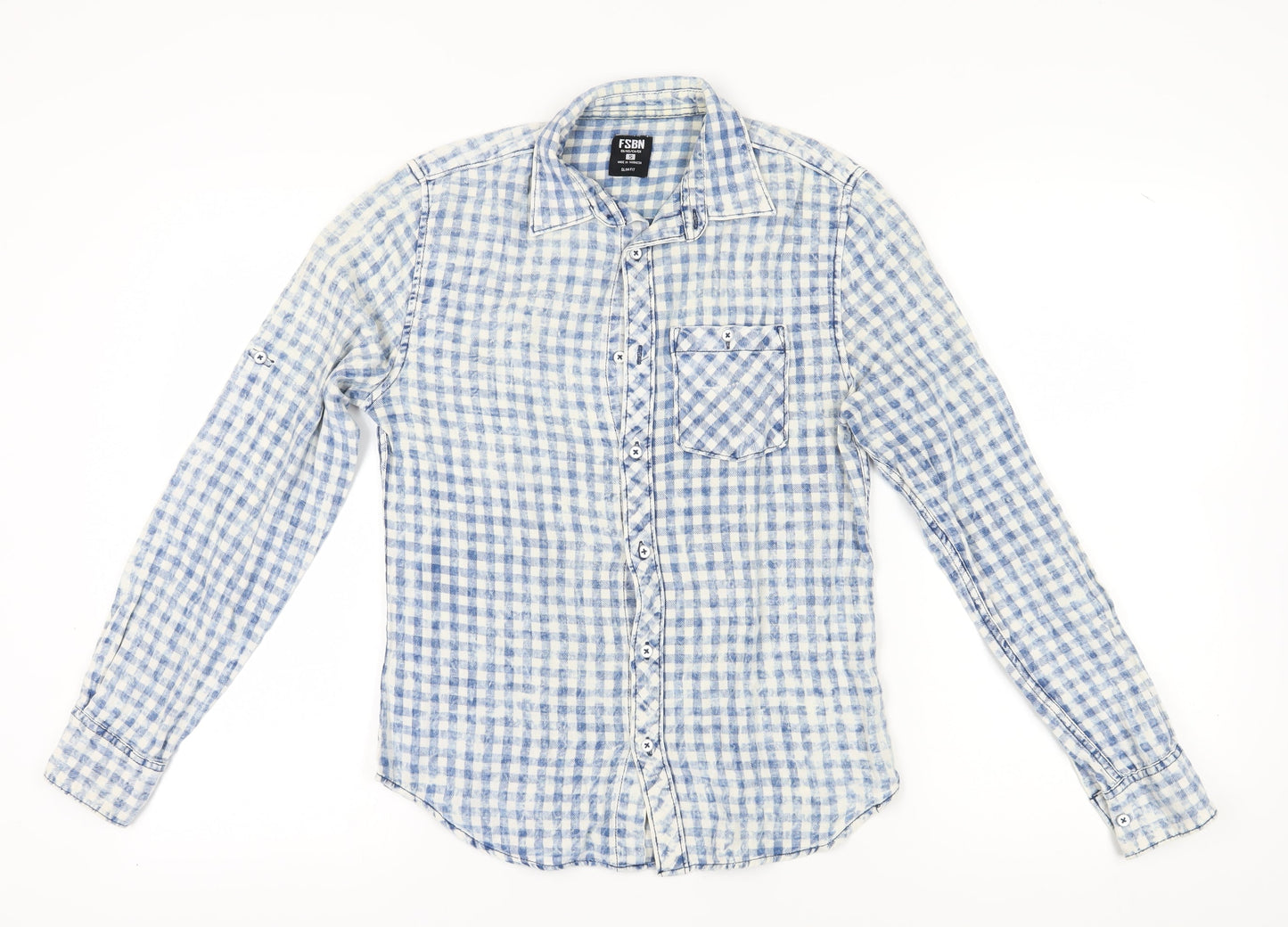 FSBN Men's Blue Slim Fit Check Long Sleeve Shirt