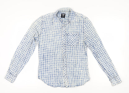 FSBN Men's Blue Slim Fit Check Long Sleeve Shirt
