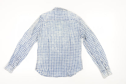 FSBN Men's Blue Slim Fit Check Long Sleeve Shirt