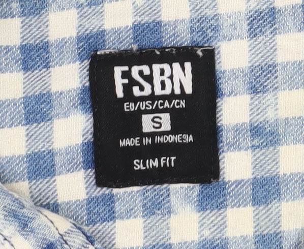 FSBN Men's Blue Slim Fit Check Long Sleeve Shirt