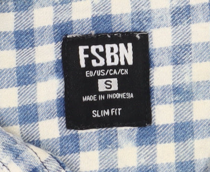 FSBN Men's Blue Slim Fit Check Long Sleeve Shirt