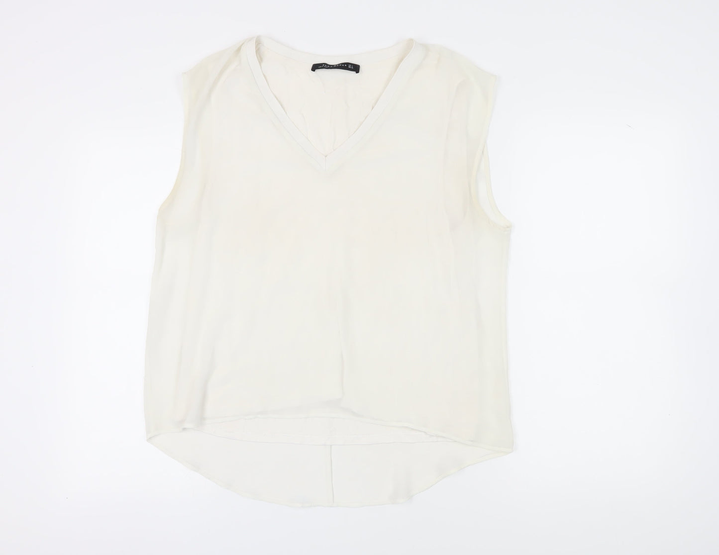 Womens UK Size 12 Zara Ivory Basic Tank