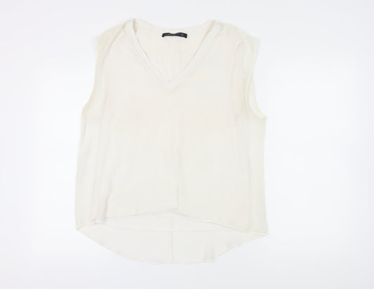 Womens UK Size 12 Zara Ivory Basic Tank