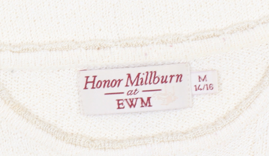 Womens UK Size 14 Honor Millburn Ivory Basic T-Shirt