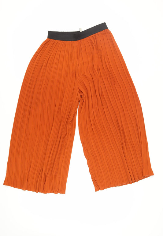 Stradivarius Women's Orange Wide-Leg Trousers, Size S
