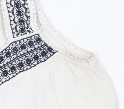 Mantaray Women's White Embroidered Tank Top Size 12