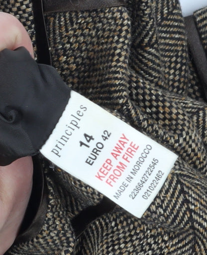 Principles Women's Brown A-Line Herringbone Skirt - Size 14