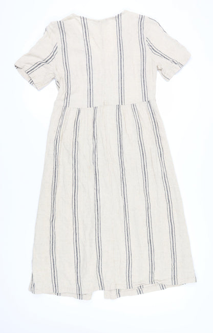 Marks and Spencer Women Beige Striped Midi Dress