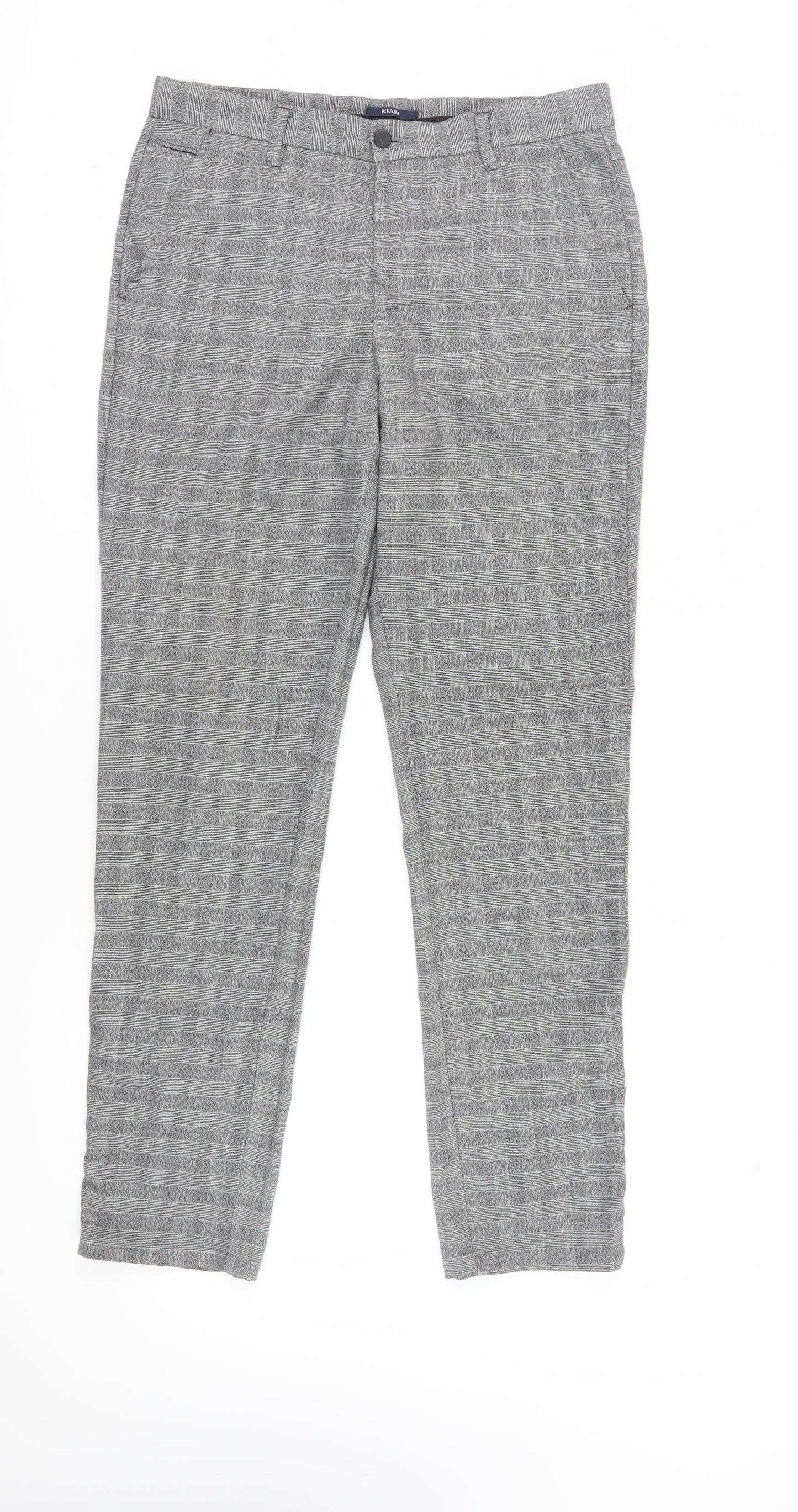 Kiabi Men Grey Slim Fit Check Chino Trousers 40