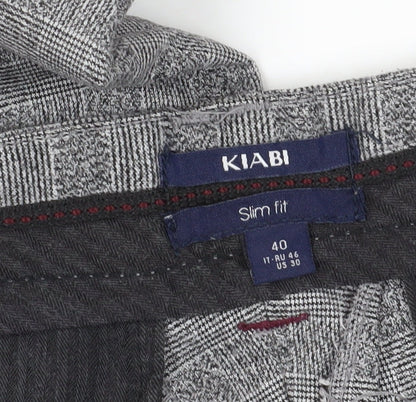 Kiabi Men Grey Slim Fit Check Chino Trousers 40